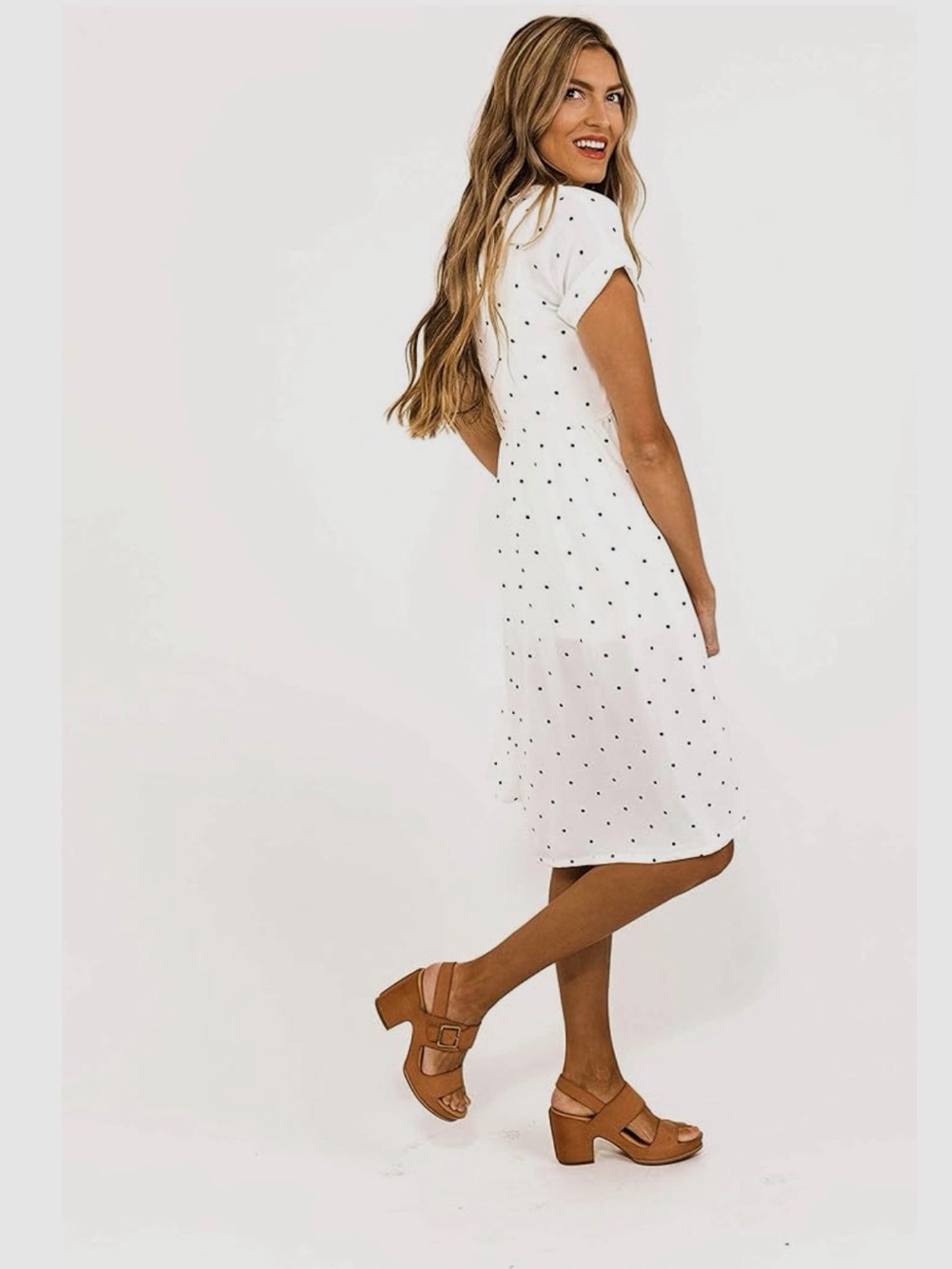 Roolee NWT On The Dot Polkadot white black Midi Pocket Chic Modest Dress